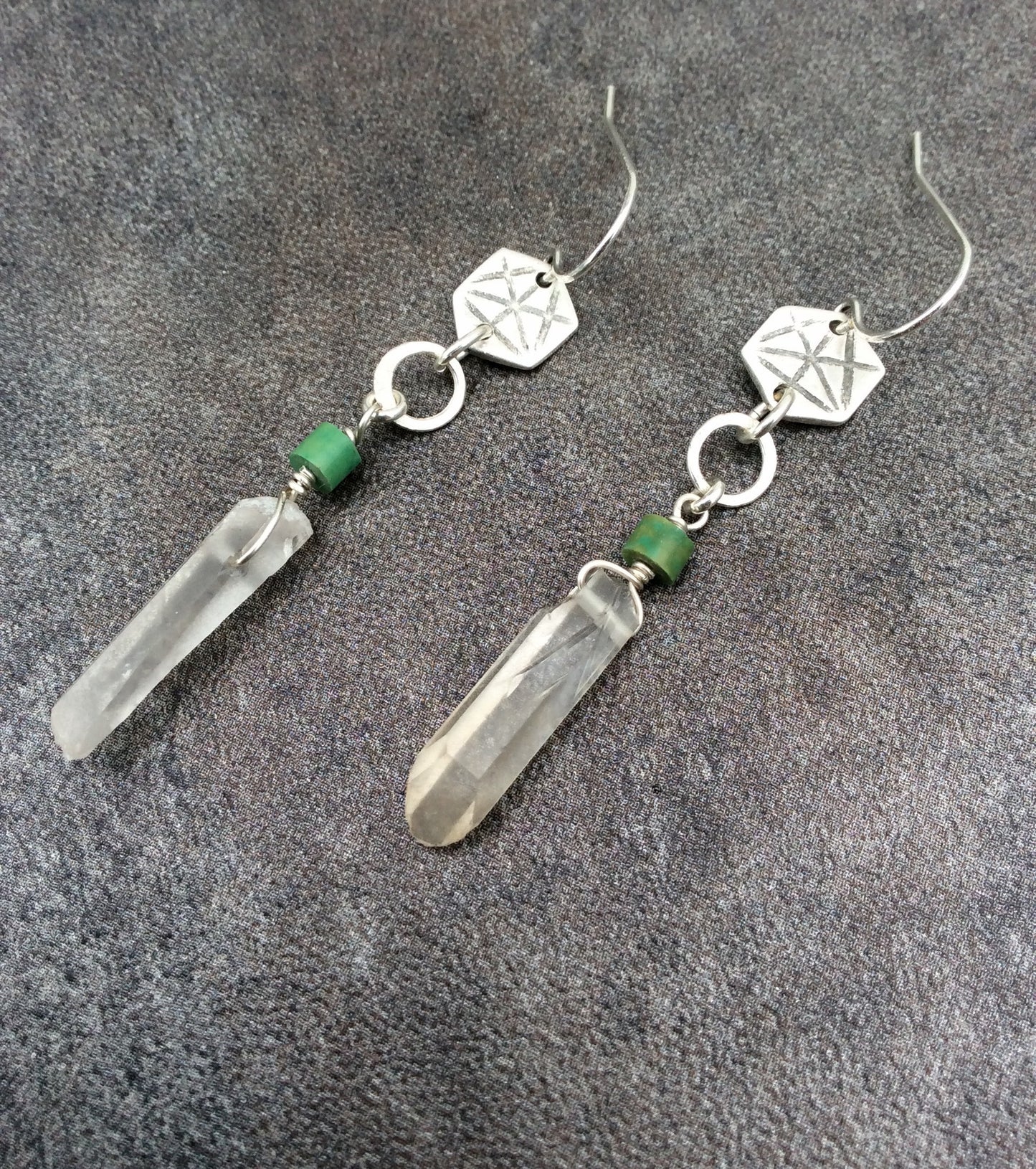 Geometric Hexagon Quartz Crystal Earrings