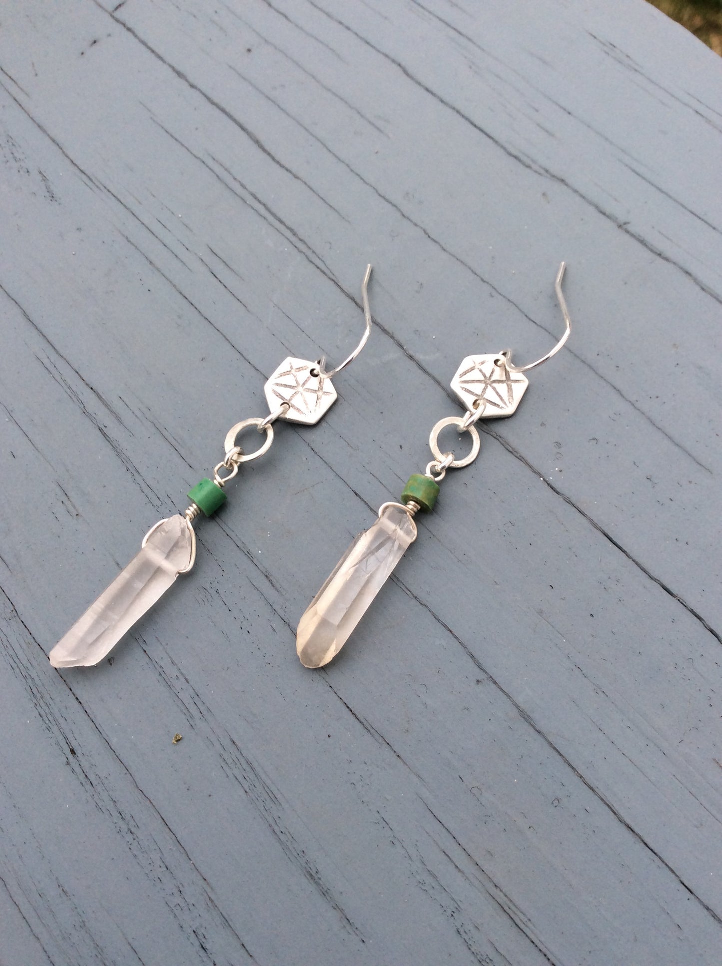 Geometric Hexagon Quartz Crystal Earrings