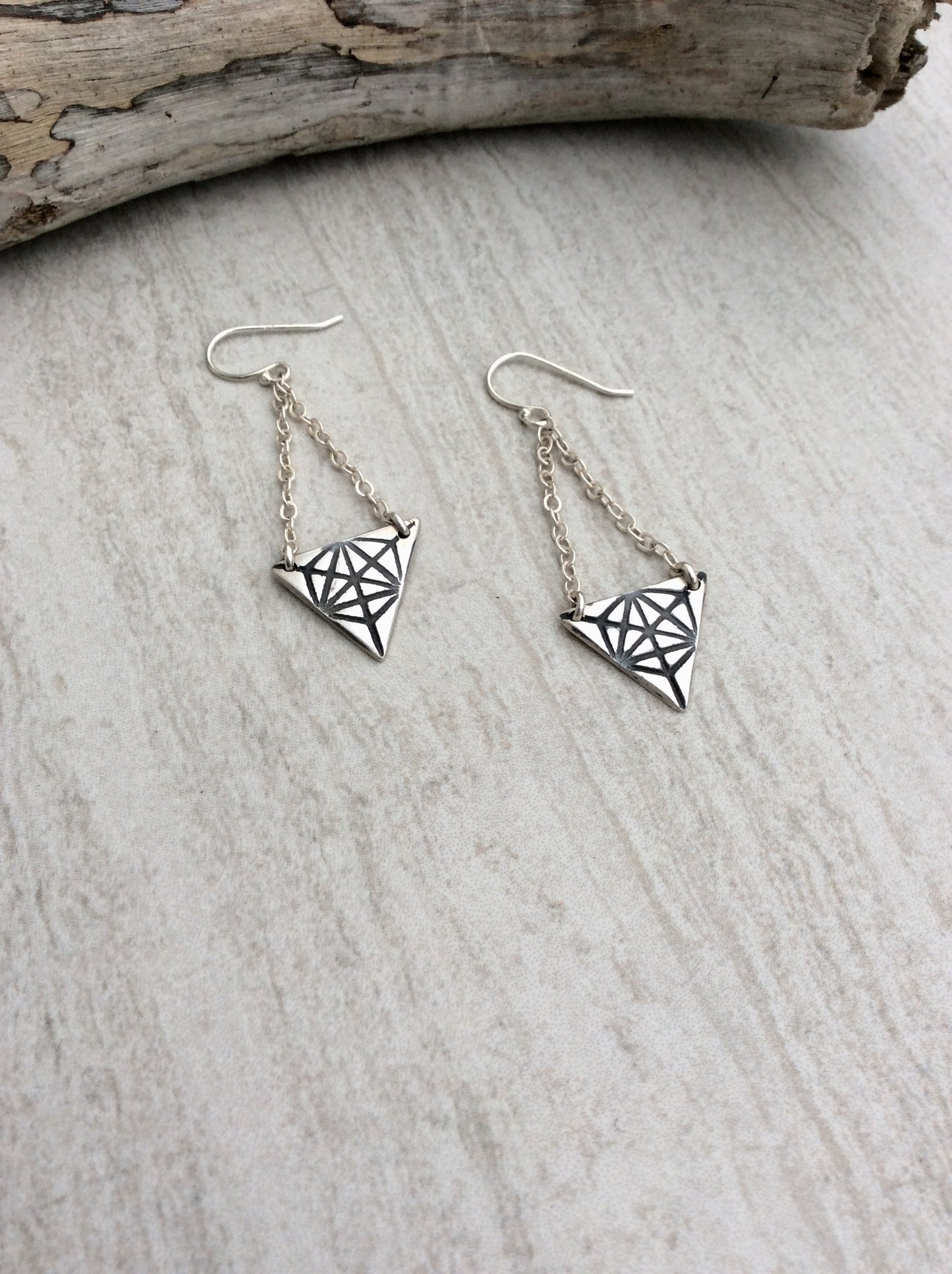 Sacred Geometry Triangle Merkaba Earrings Sterling Silver or Bronze & 14k Gold Filled