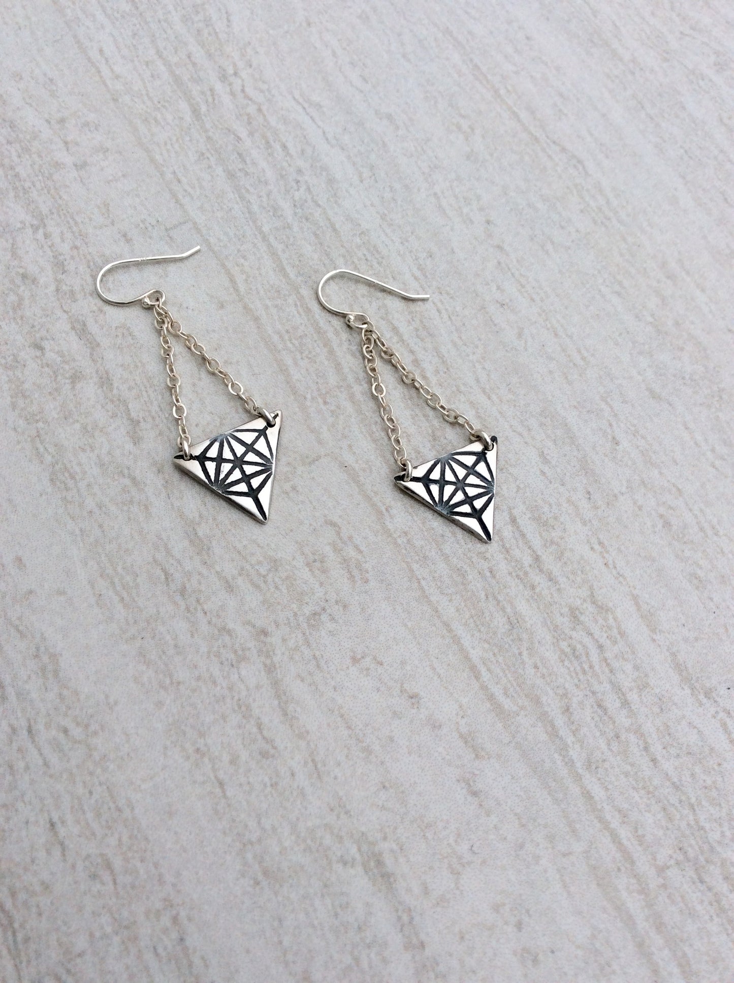 Sacred Geometry Triangle Merkaba Earrings Sterling Silver or Bronze & 14k Gold Filled