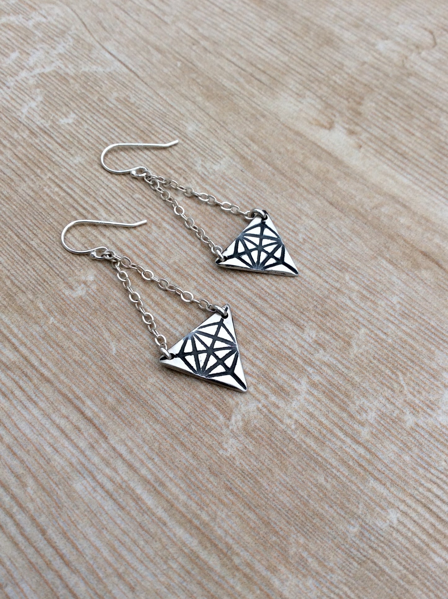 Sacred Geometry Triangle Merkaba Earrings Sterling Silver or Bronze & 14k Gold Filled