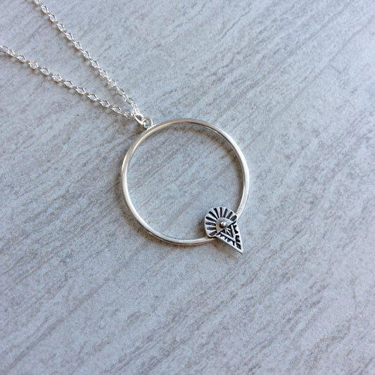 Hand Stamped Geometric Hoop Necklace