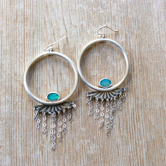 Handmade Opal Tassel Hoop Earrings