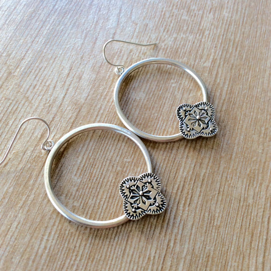 Aztec Tribal Stamped Hoop Earrings