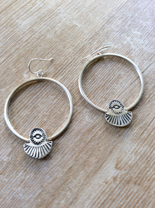 Aztec Tribal Stamped Hoop Earrings