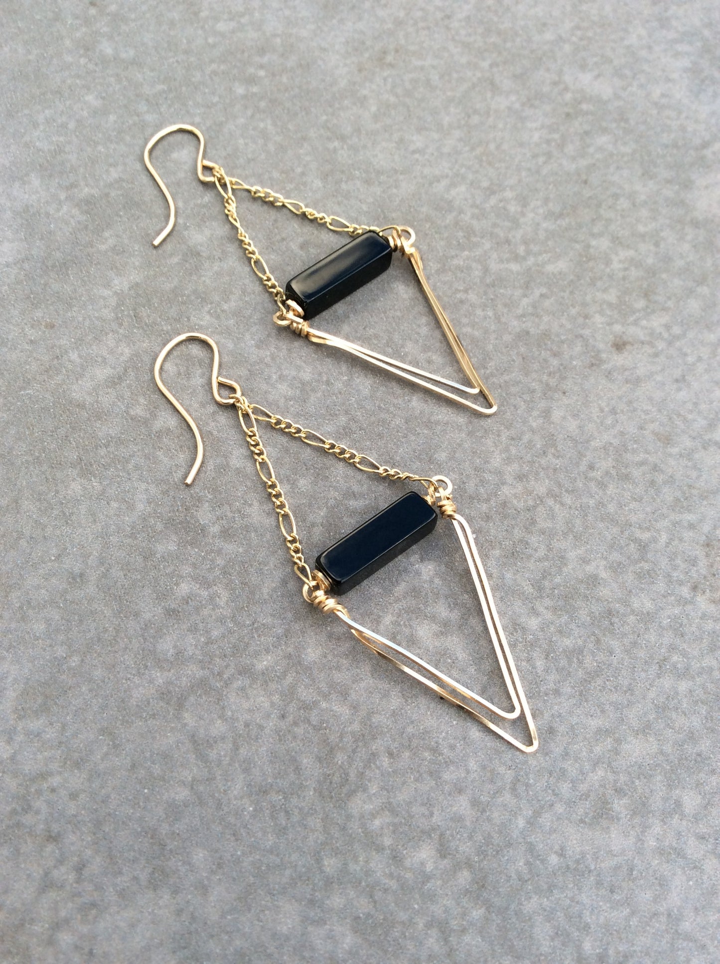 Gold Onyx Diamond Wire Wrapped Earrings