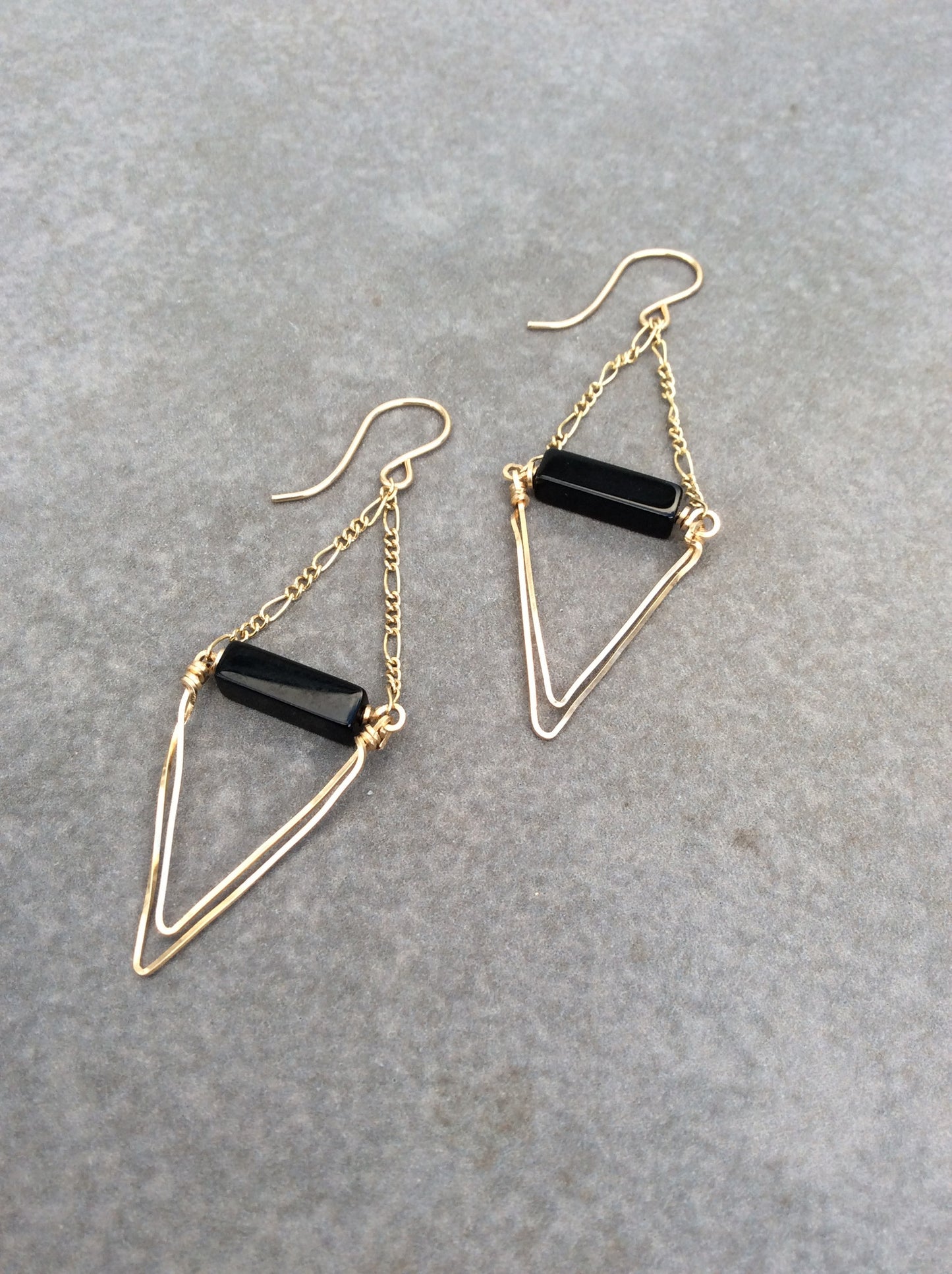 Gold Onyx Diamond Wire Wrapped Earrings