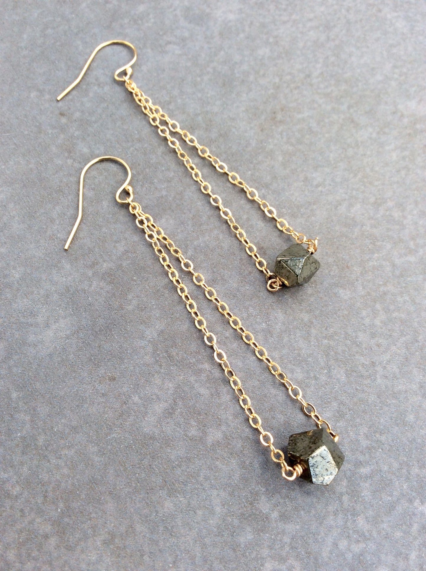 Round Faceted a Pyrite Chandelier Earrings