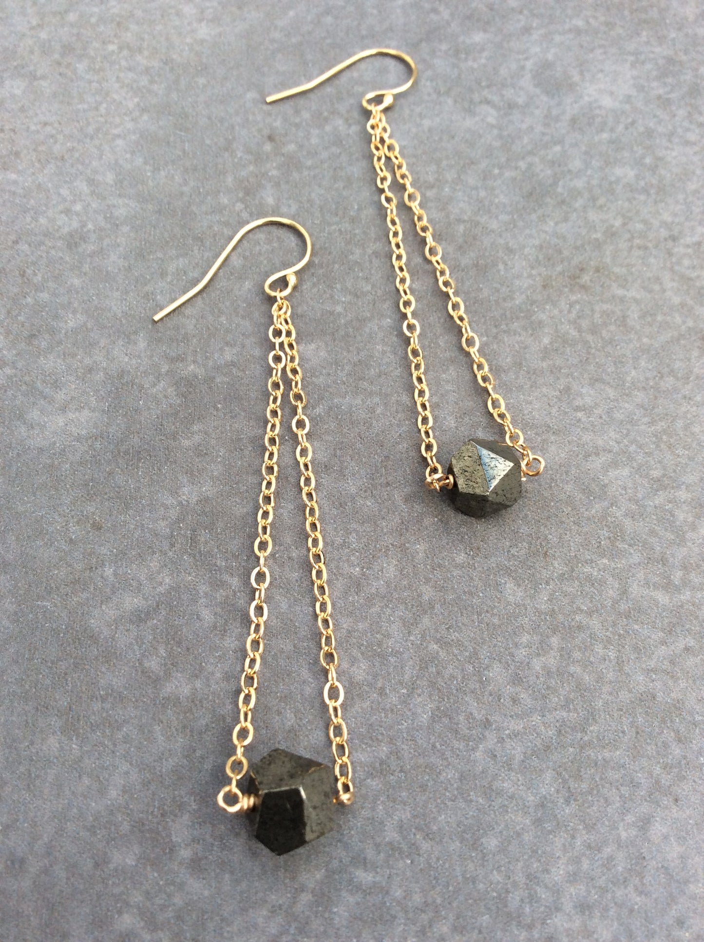 Round Faceted a Pyrite Chandelier Earrings