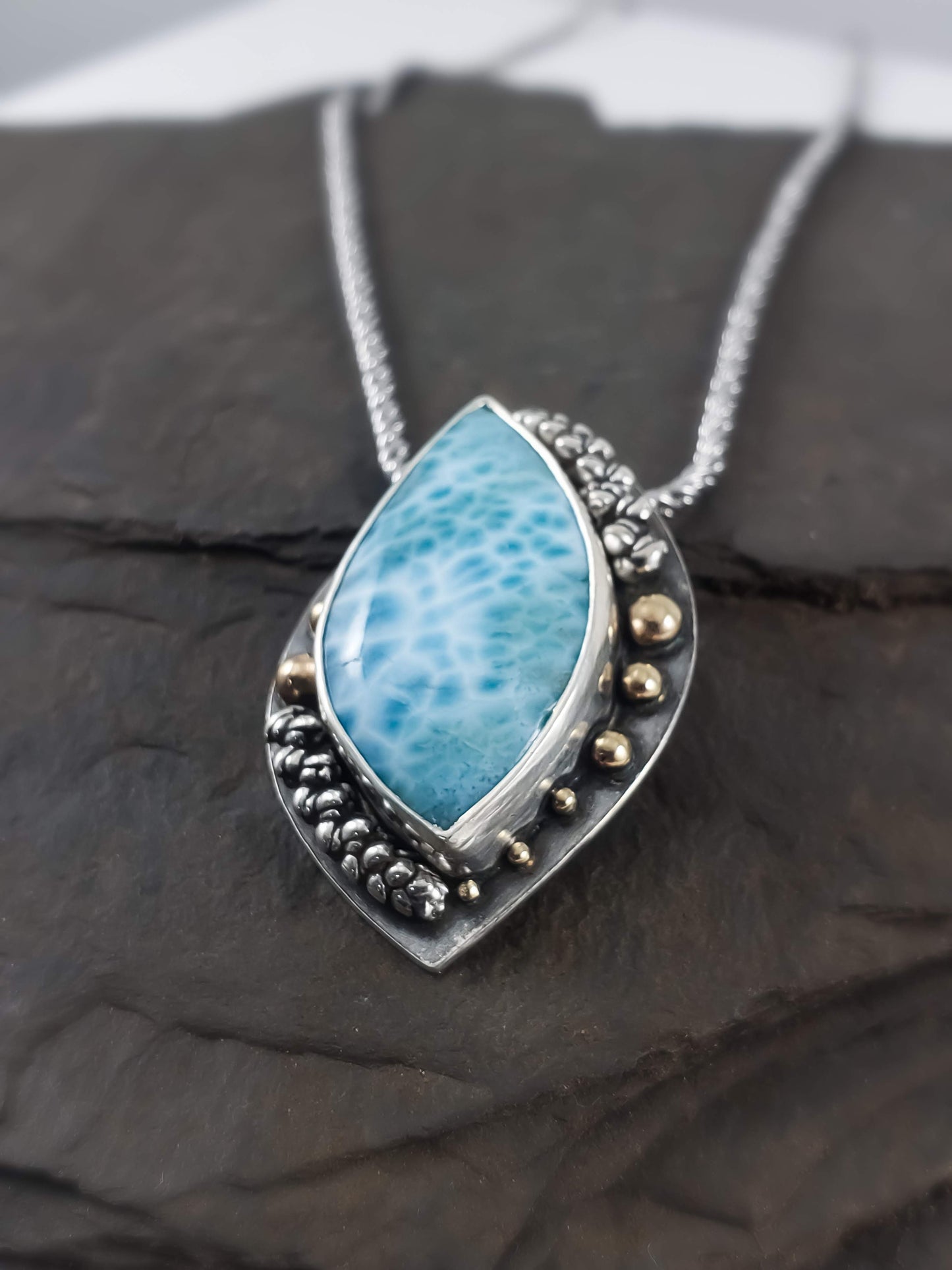 "Balance" Larimar Mixed Metal Talisman Necklace