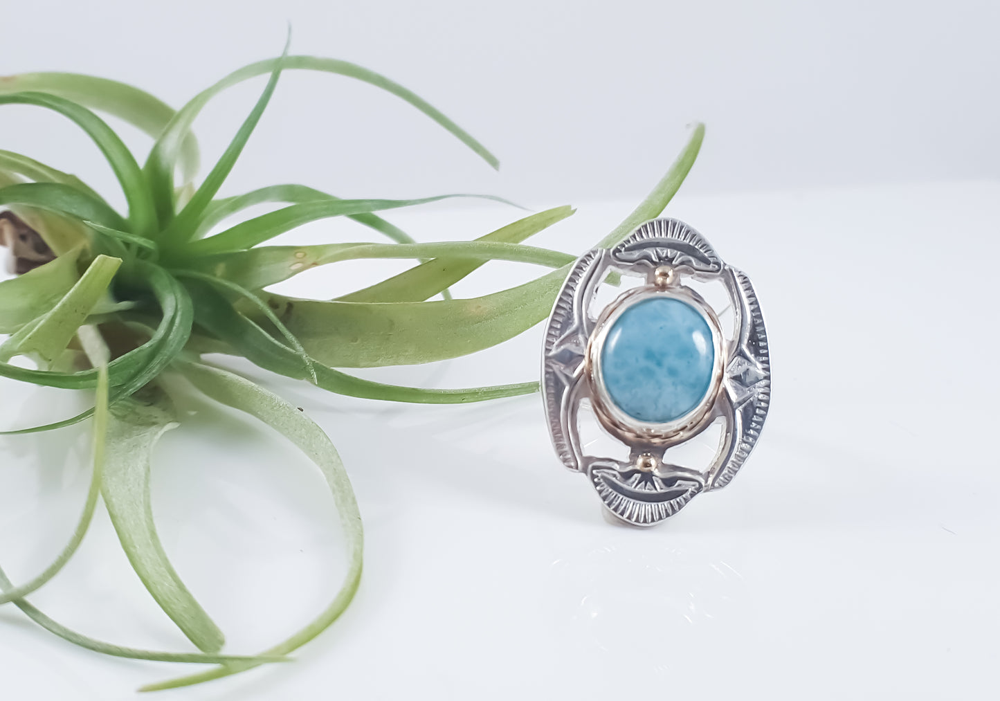 Larimar Silver and Gold Statement Ring