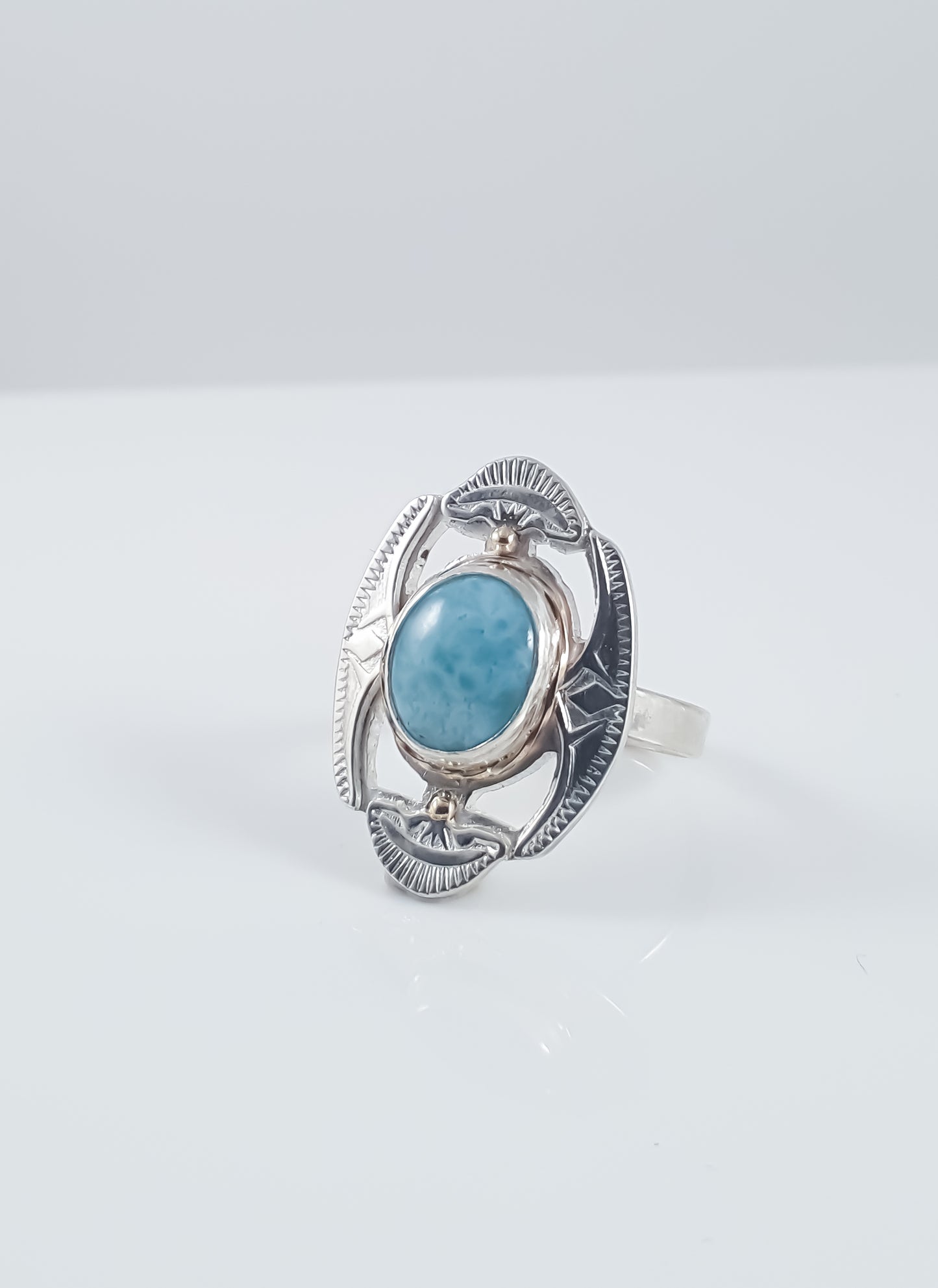 Larimar Silver and Gold Statement Ring