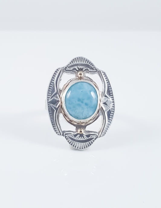 Larimar Silver and Gold Statement Ring