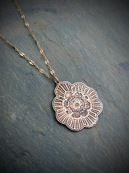 Mandala Burst Necklace Available in Sterling Silver and Bronze