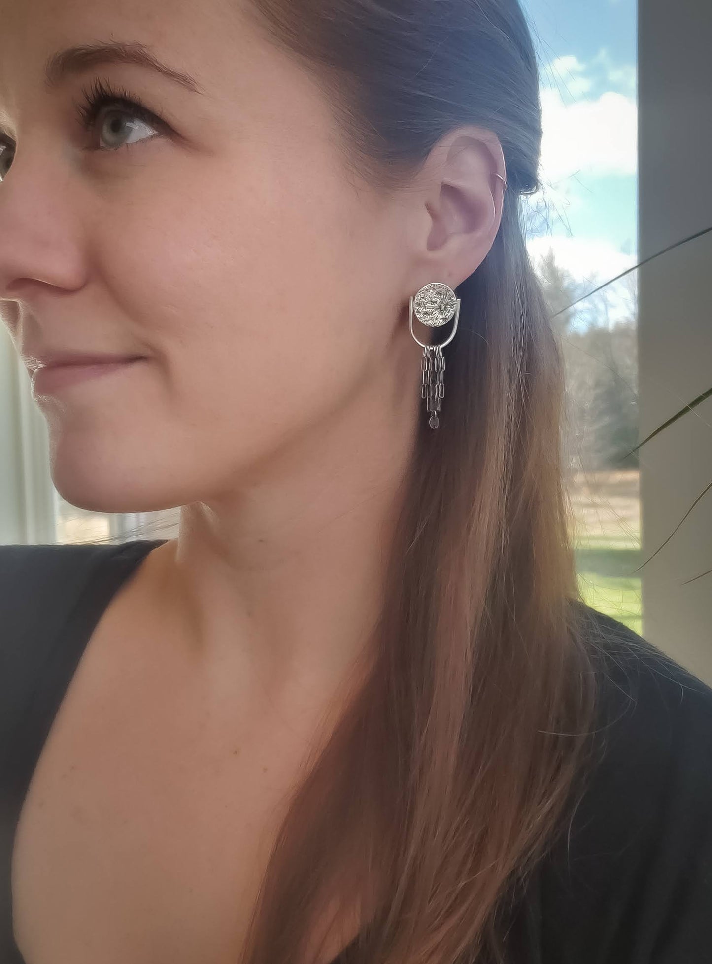Moon Tassel Stud Earrings