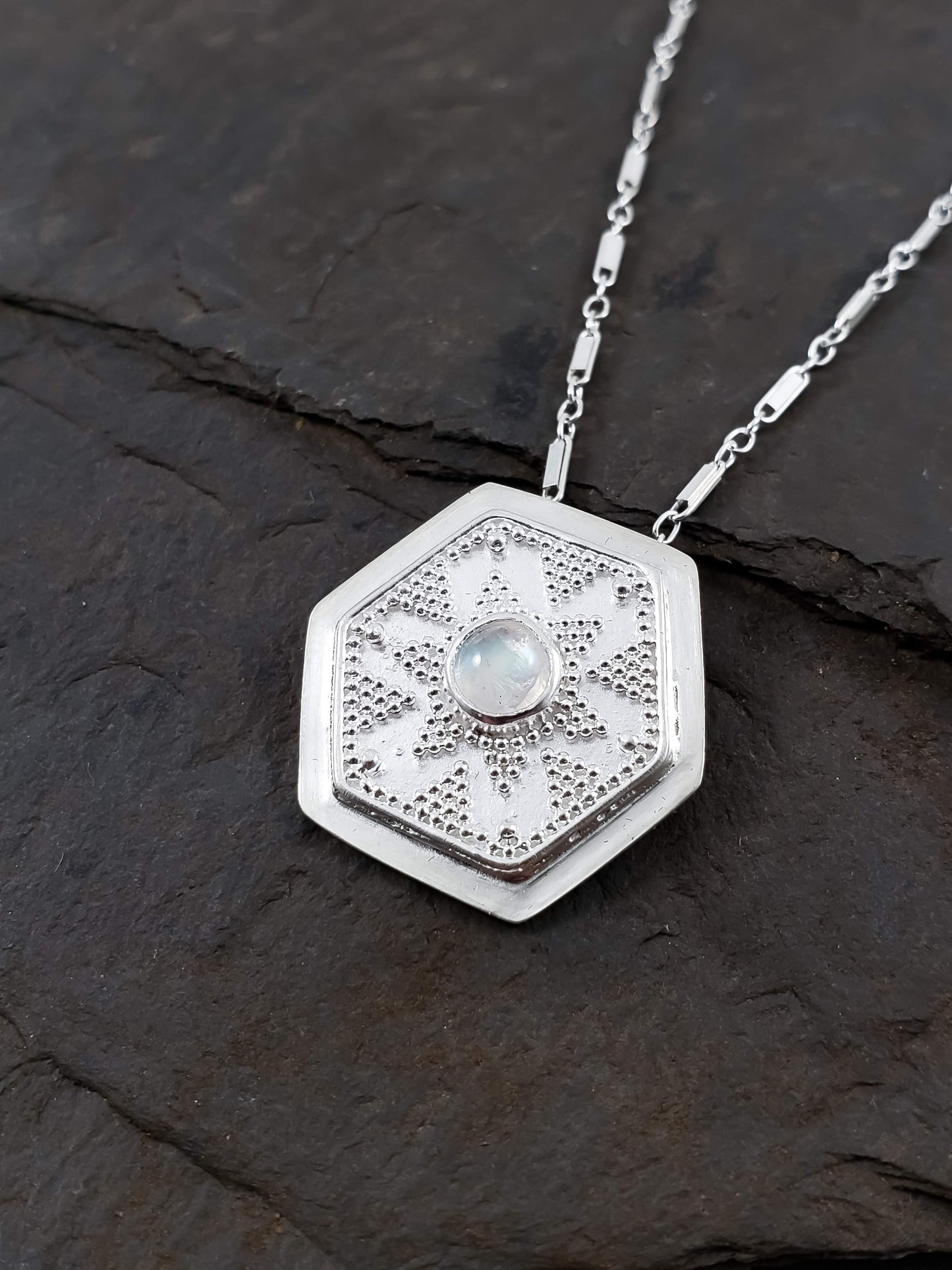 Moonstone Hexagon Granulation Necklace