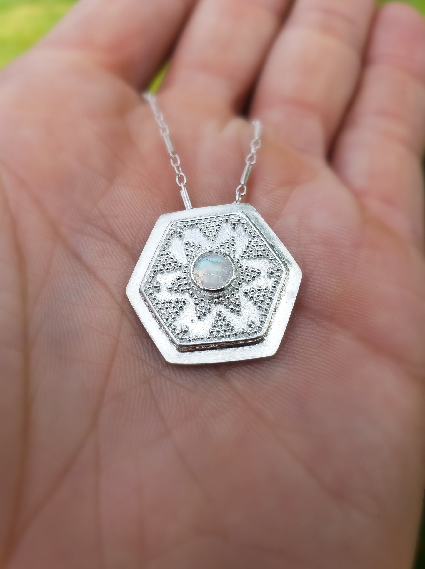 Moonstone Hexagon Granulation Necklace