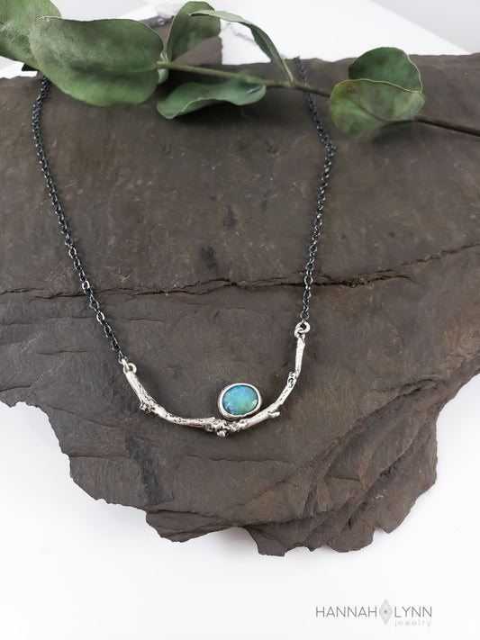 Rose Cut Opal Branch Bar Necklace