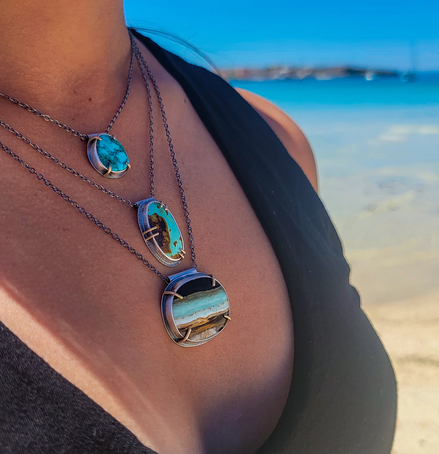 Opalized Wood Necklace with Gold Prongs