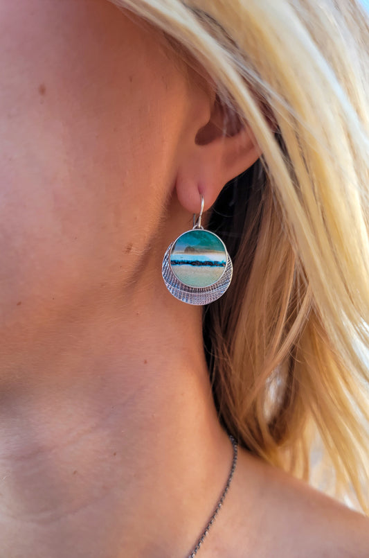 Opalized Wood Shell Textured Earrings