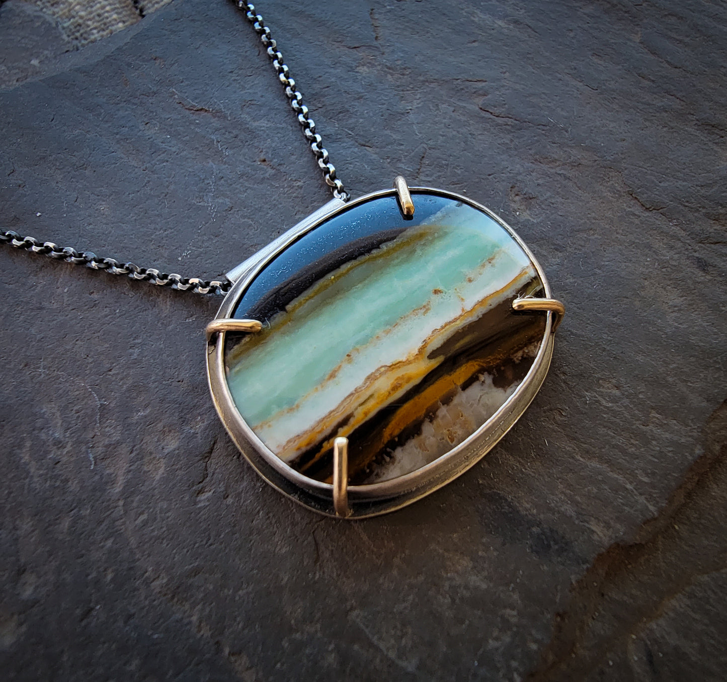 Opalized Wood Necklace with Gold Prongs