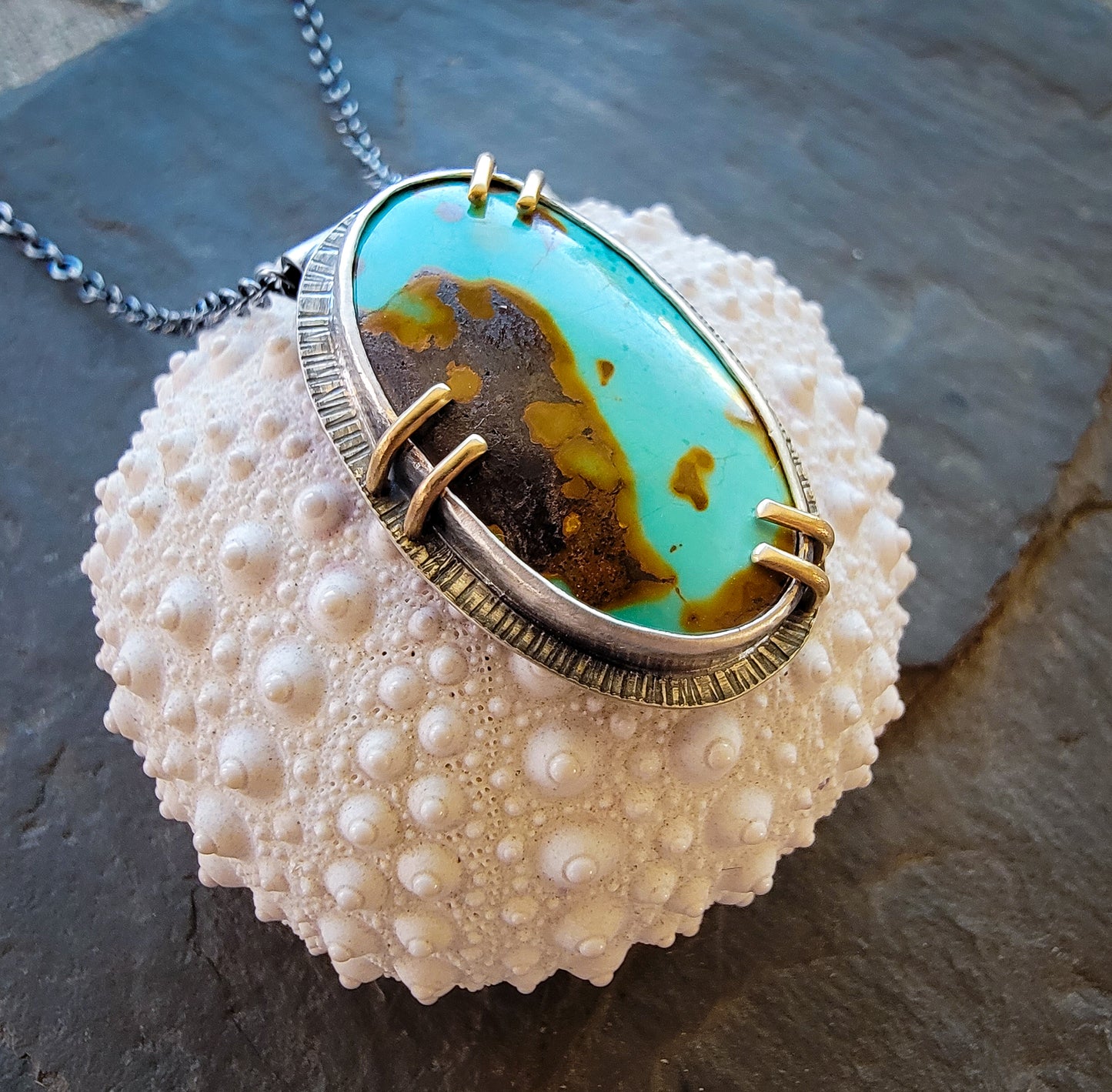 Turquoise Necklace with Gold Prongs