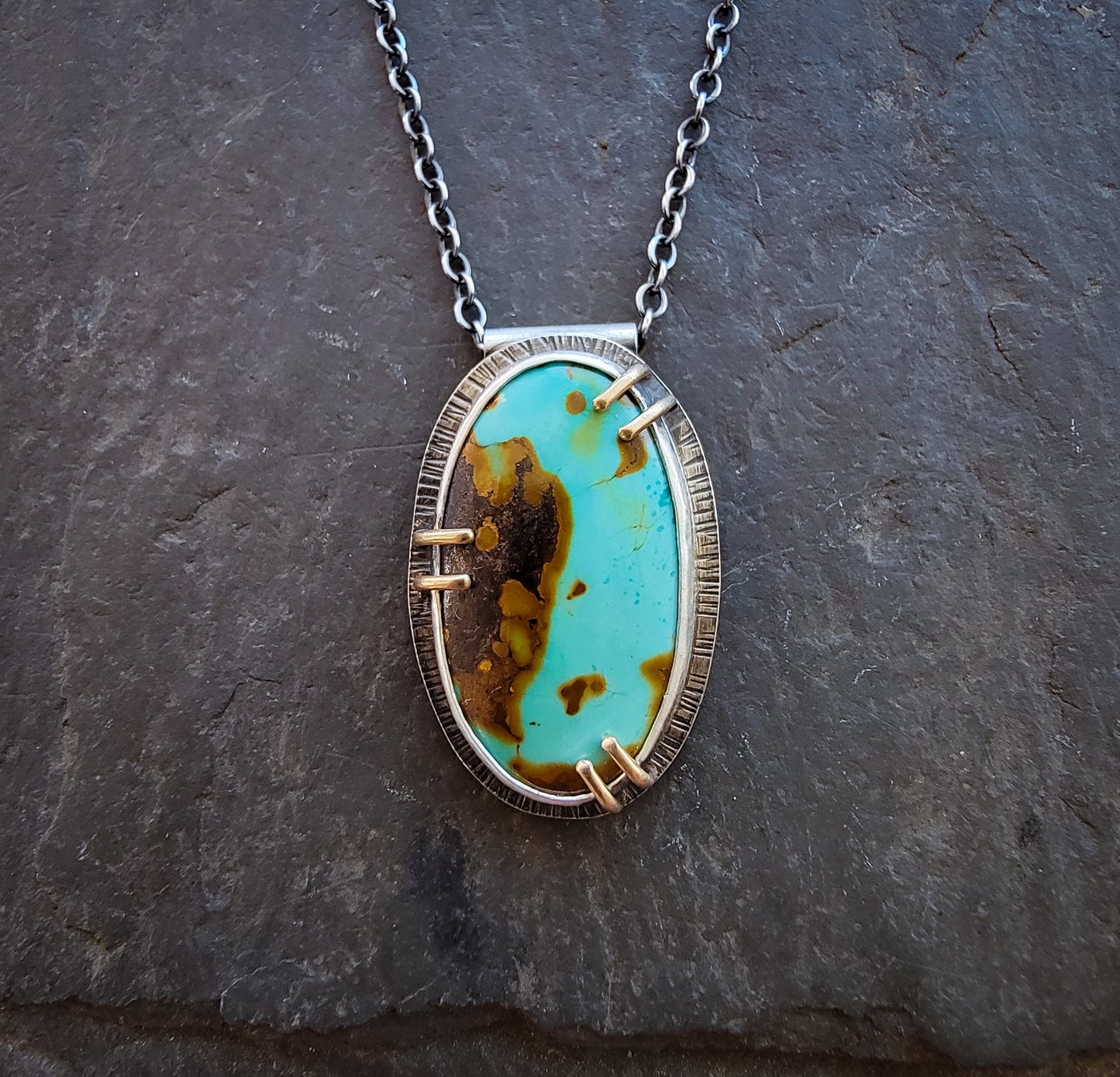 Turquoise Necklace with Gold Prongs