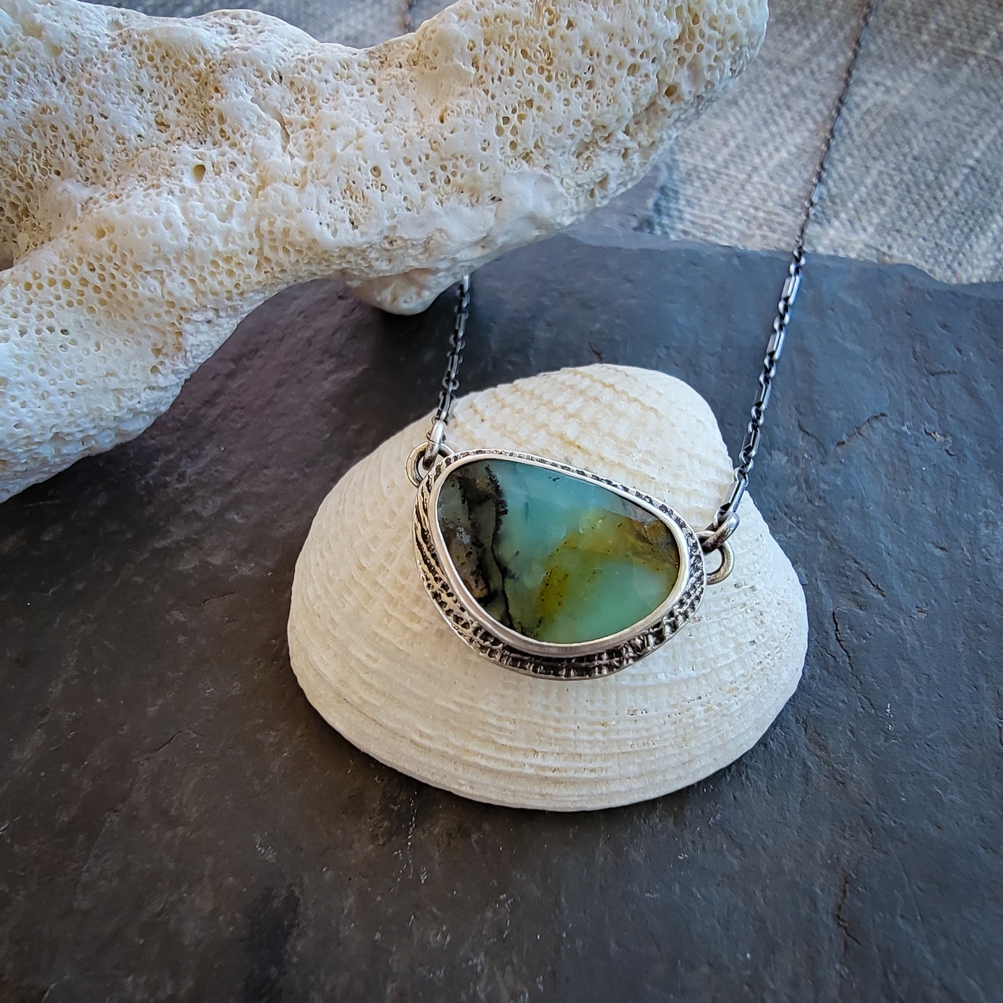 Peruvian Opal Shell Textured Necklace
