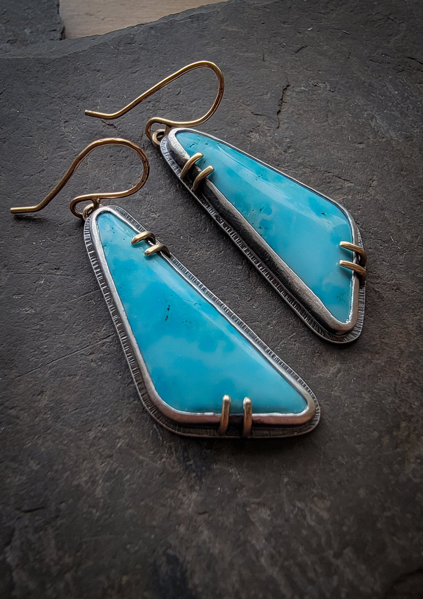 Sleeping Beauty Turquoise Earrings with Gold Accents