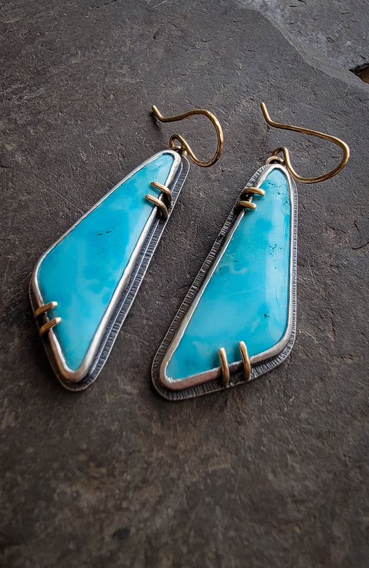 Sleeping Beauty Turquoise Earrings with Gold Accents