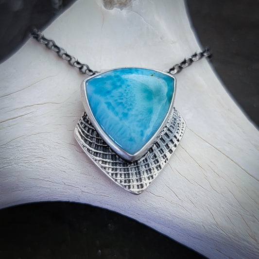 Shell Textured Larimar Necklace