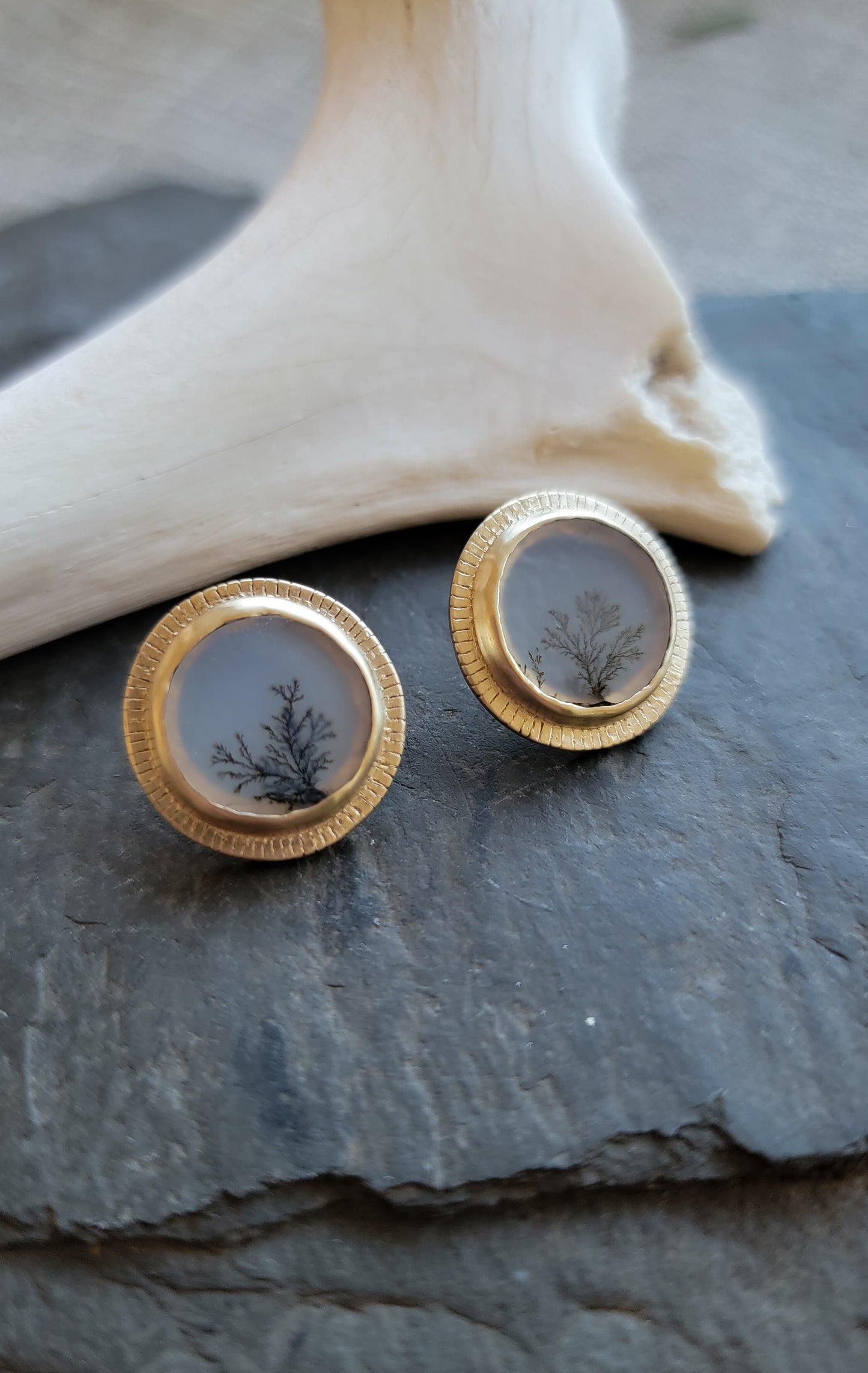 Dendritic Agate Gold Empress Stud Earrings