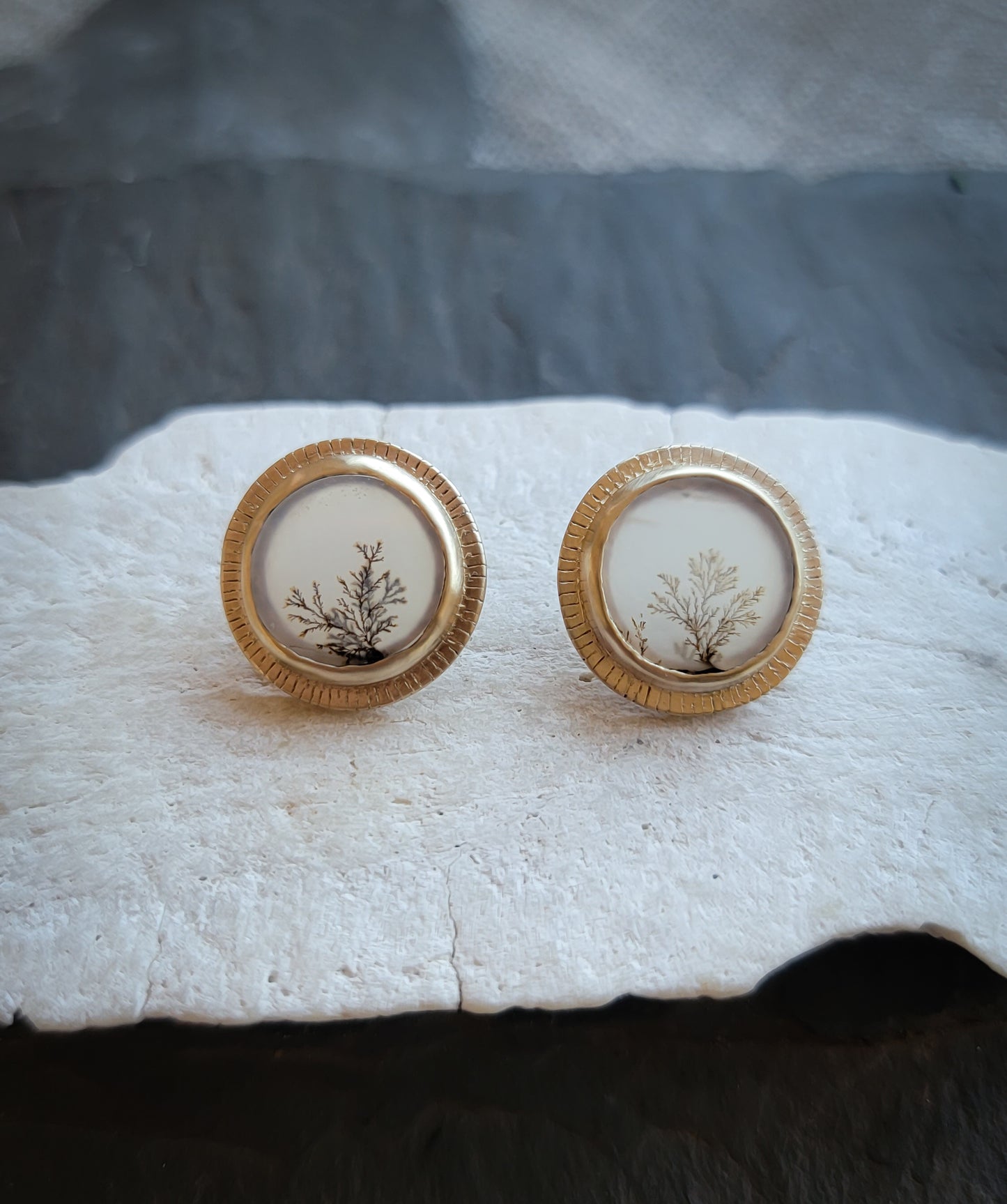 Dendritic Agate Gold Empress Stud Earrings