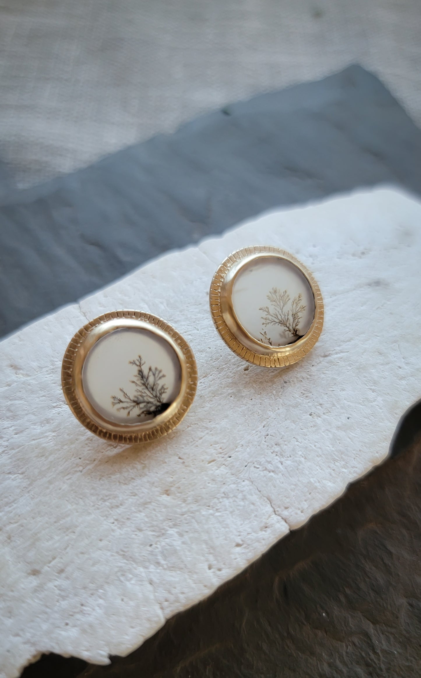 Dendritic Agate Gold Empress Stud Earrings