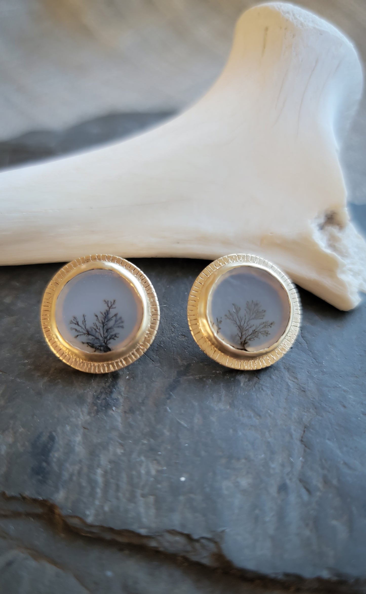 Dendritic Agate Gold Empress Stud Earrings