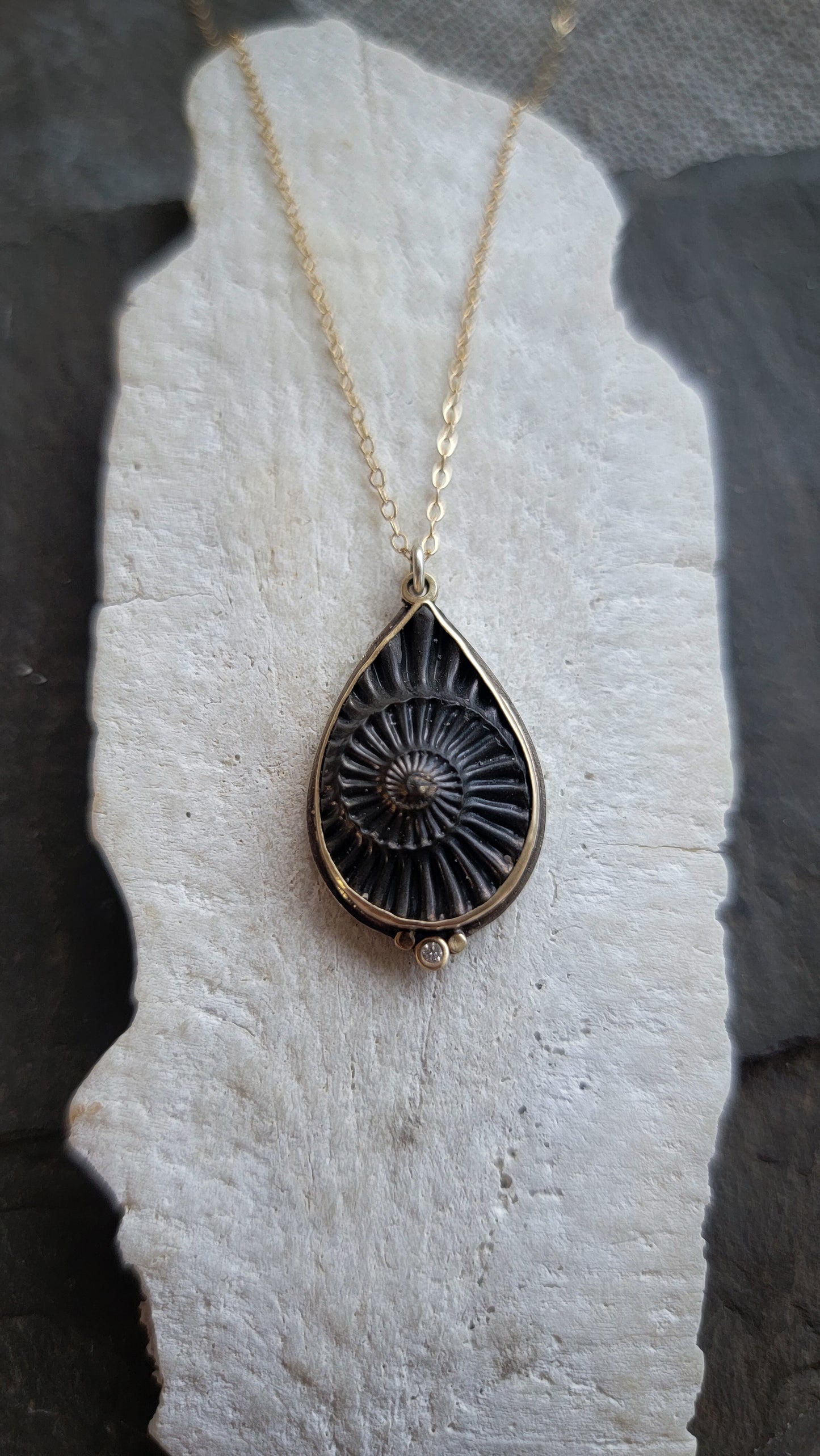 Pyritized Ammonite and Diamond Necklace