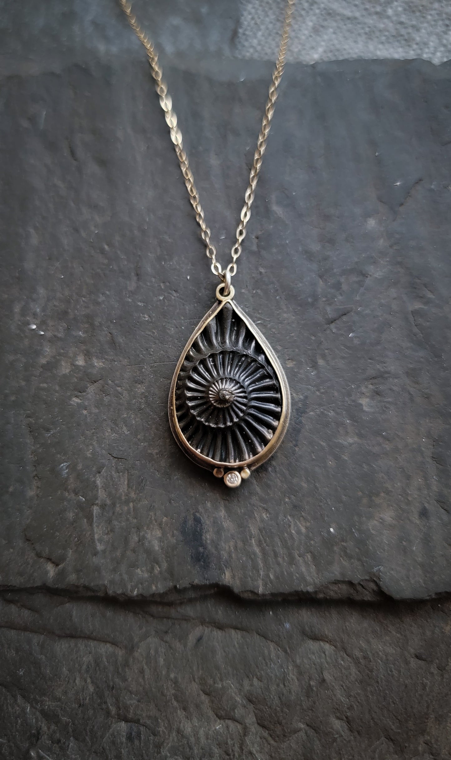 Pyritized Ammonite and Diamond Necklace