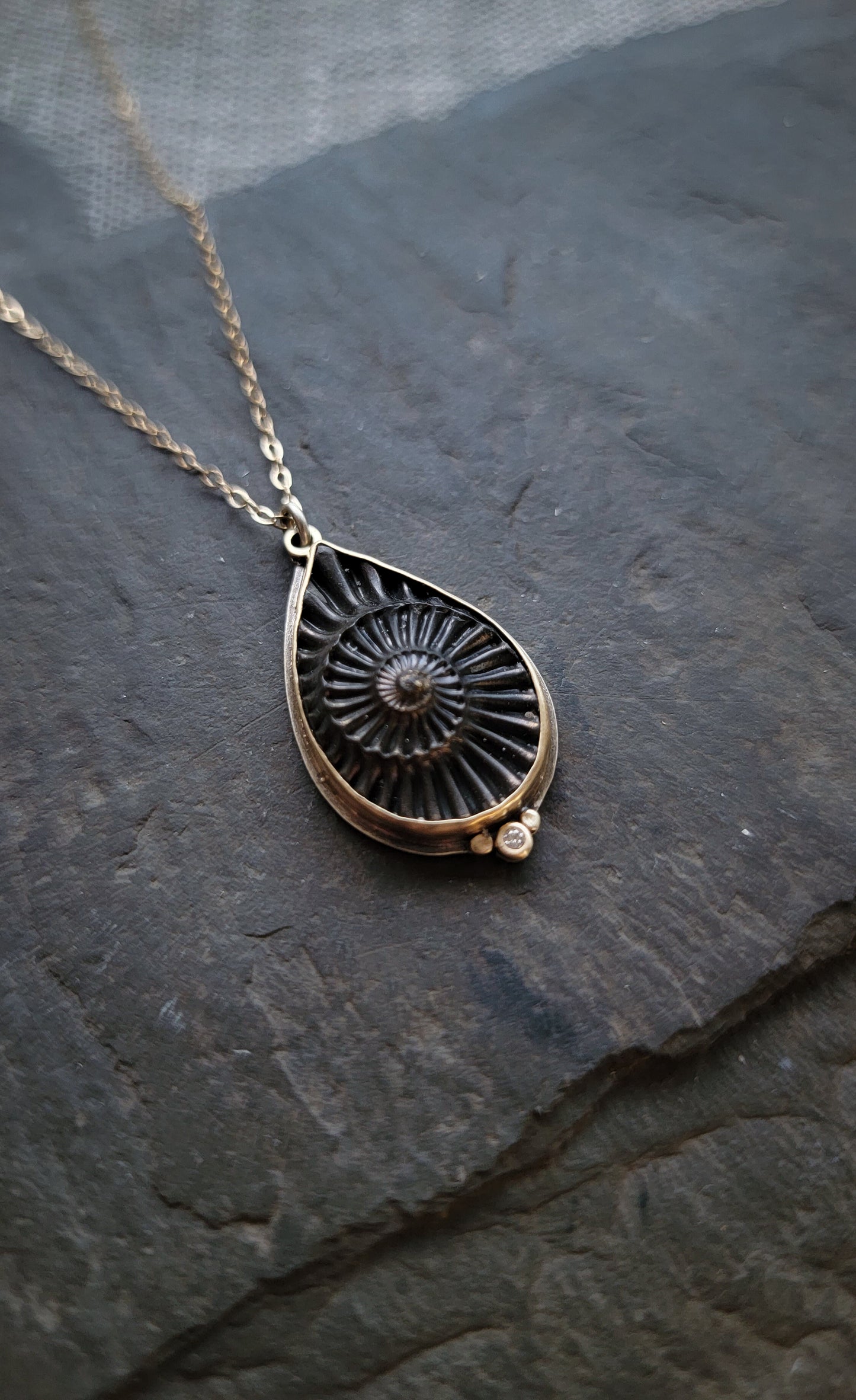 Pyritized Ammonite and Diamond Necklace