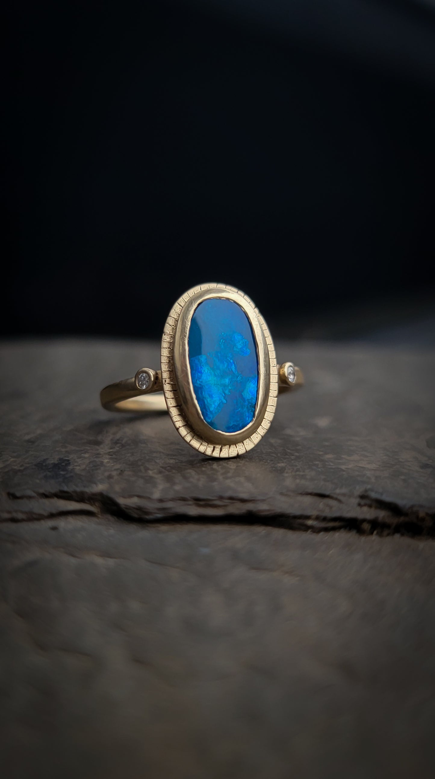 Black Opal and Diamond Gold Empress Ring