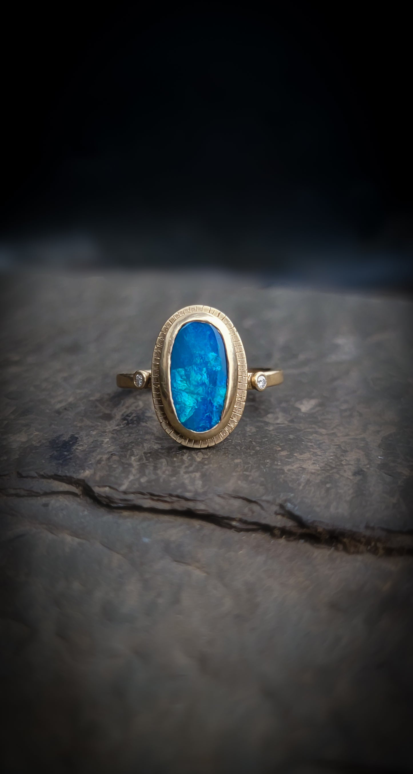 Black Opal and Diamond Gold Empress Ring