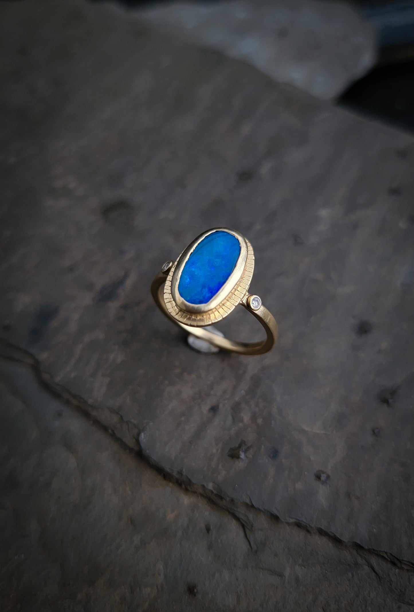 Black Opal and Diamond Gold Empress Ring