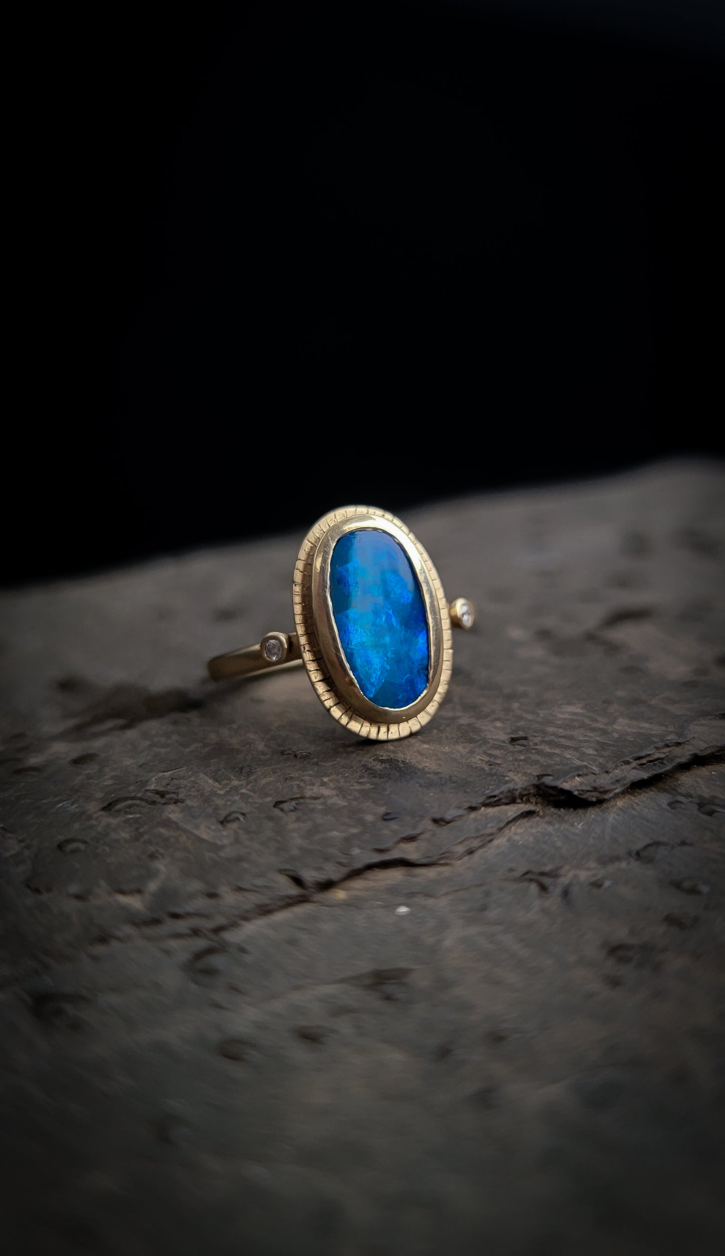 Black Opal and Diamond Gold Empress Ring