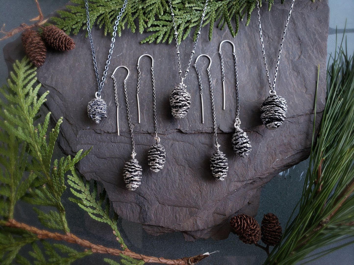 Pine Cone Threader Earrings