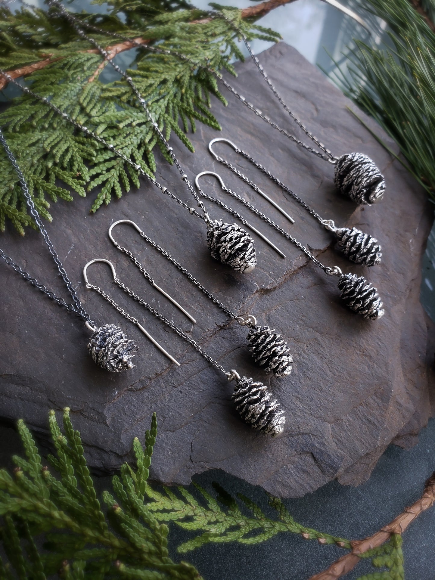 Pine Cone Threader Earrings