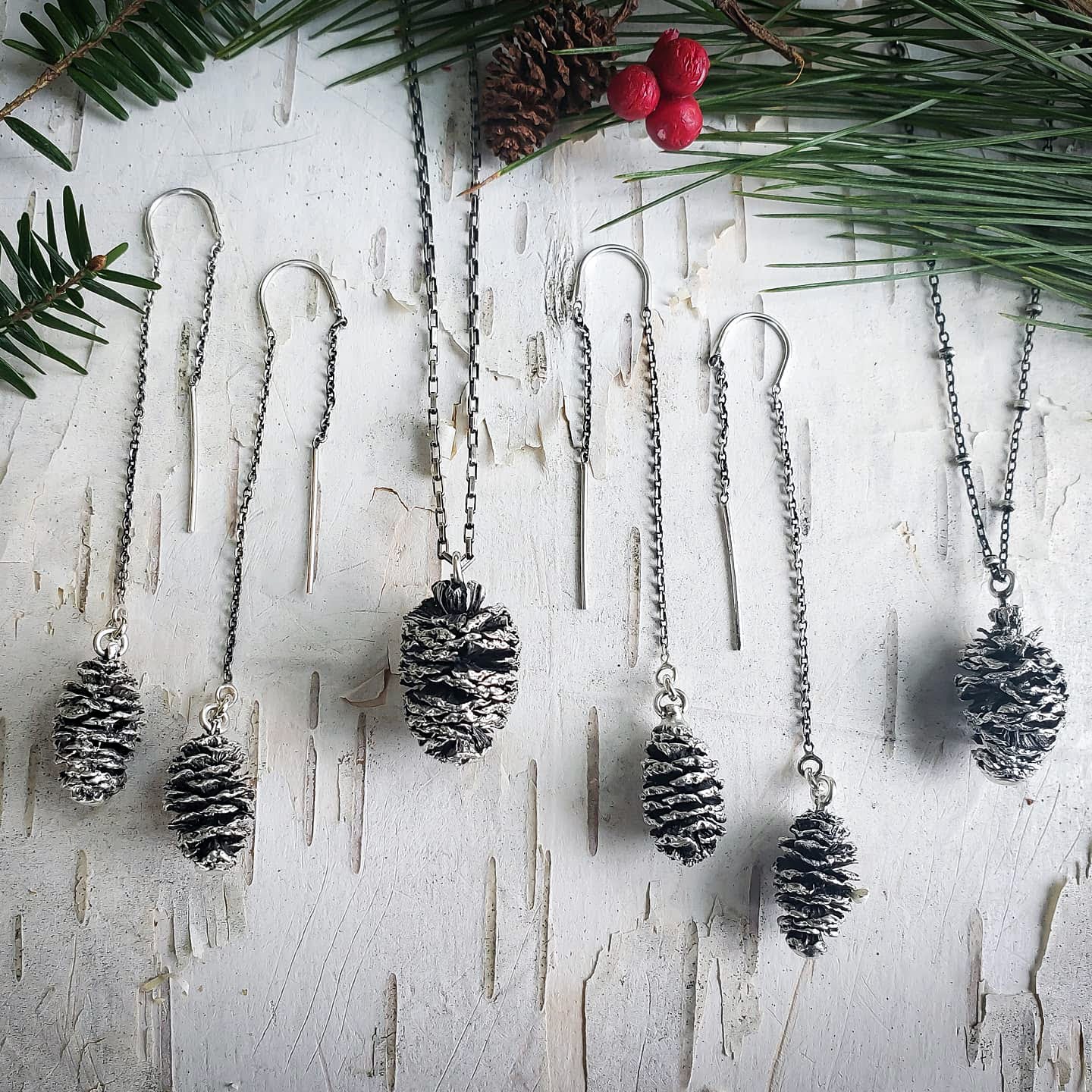 Pine Cone Threader Earrings