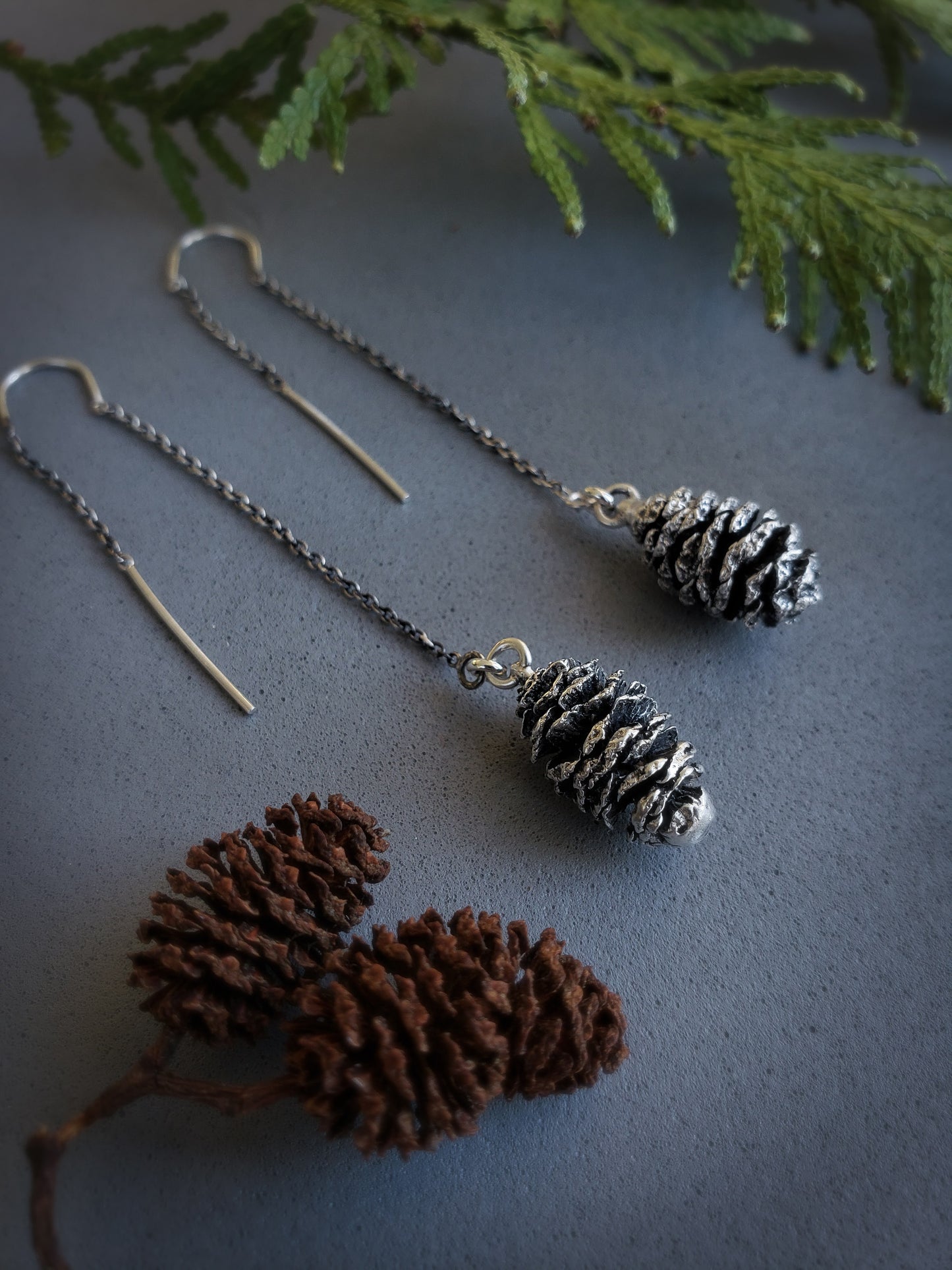 Pine Cone Threader Earrings