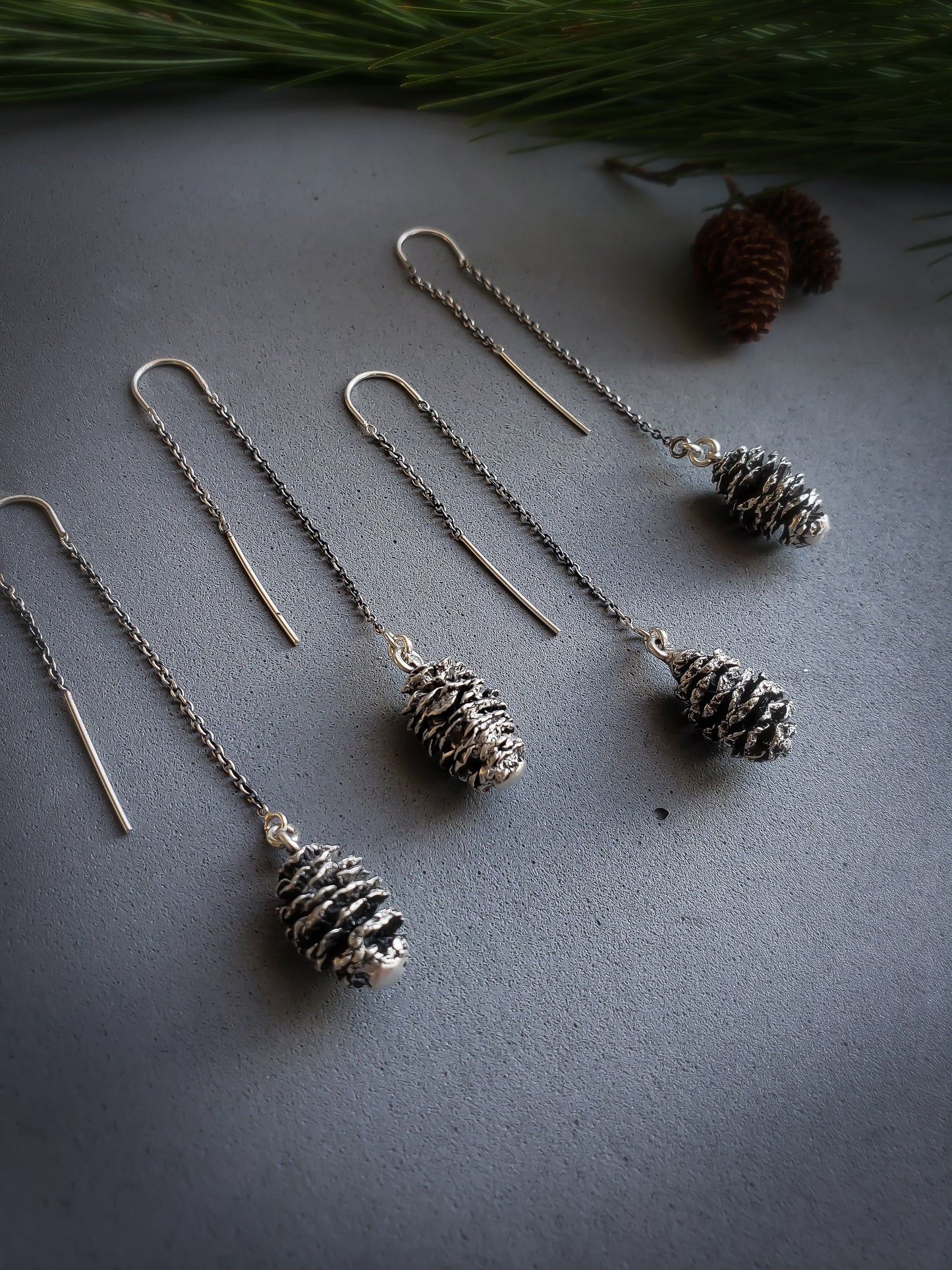 Pine Cone Threader Earrings