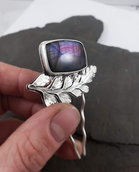 Purple Labradorite Fern Hair Pin