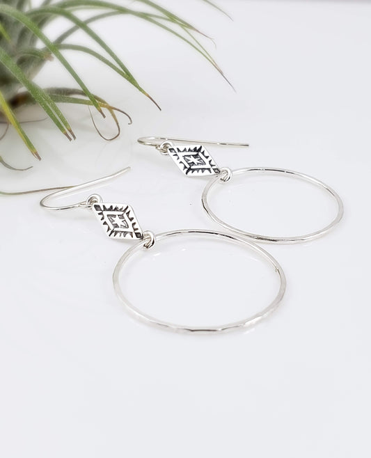 Southwestern Diamond Sterling Silver Hoop Earrings