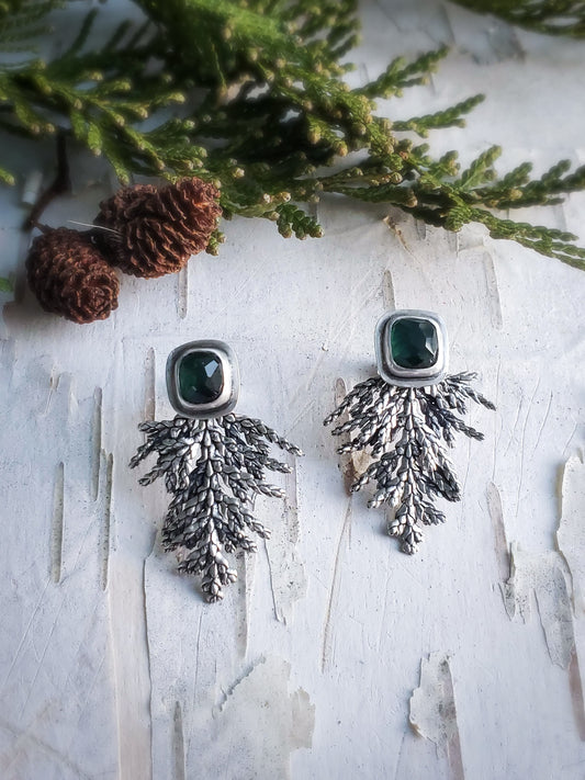 Green Tourmaline Ear Jacket Stud Earrings